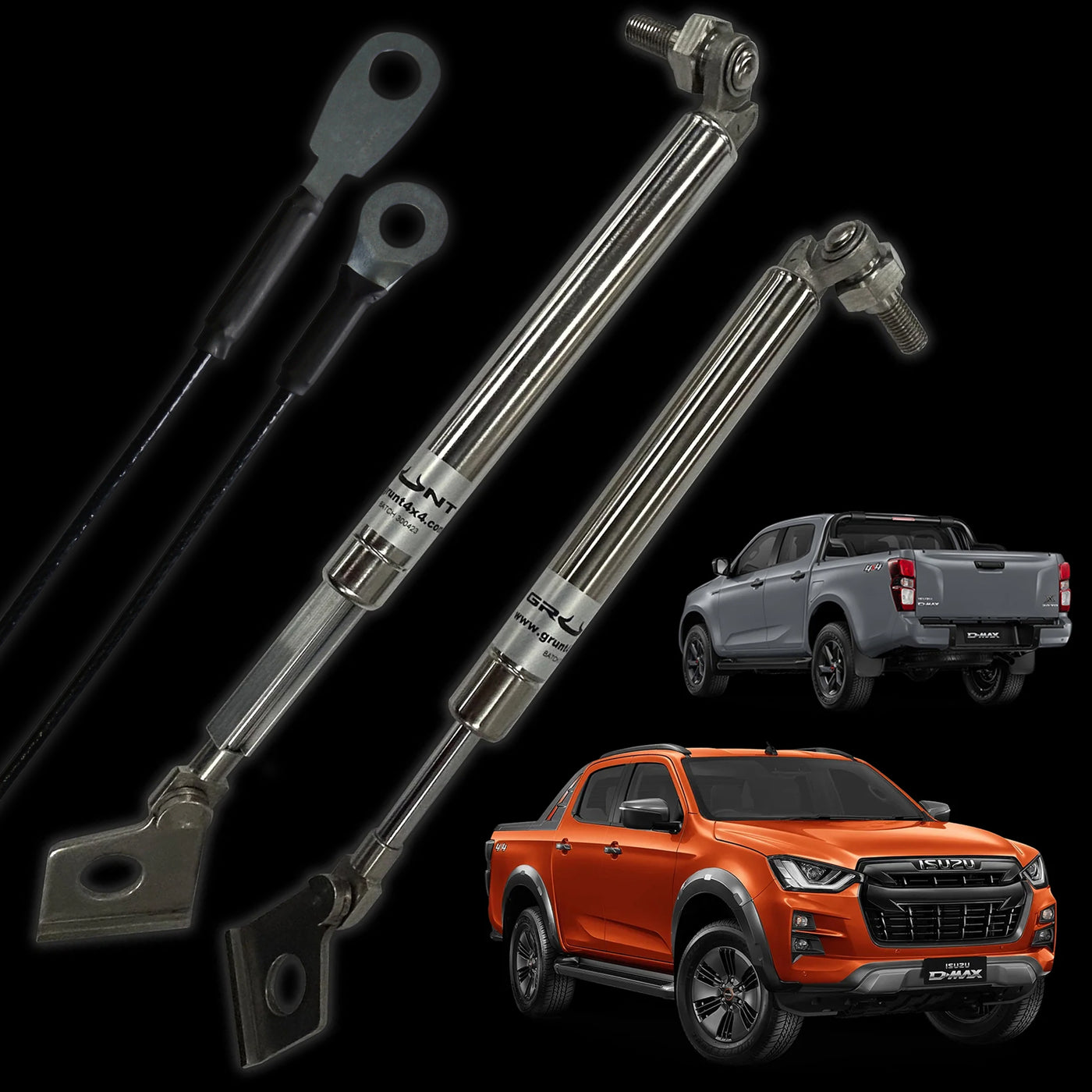 Grunt 4x4 Stainless Steel tailgate strut assist system EZI-UP/DOWN for Isuzu D-Max 2020-2023 GUDS-DMAX2SS