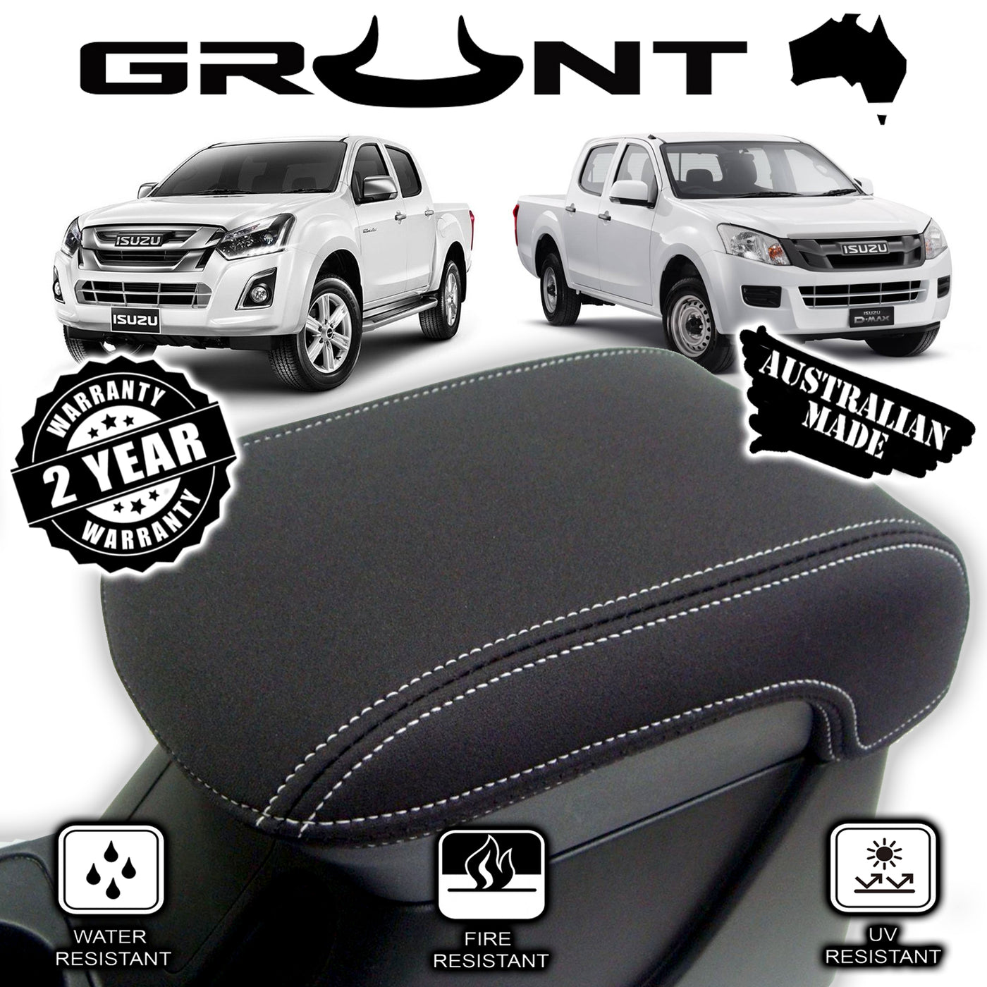 Grunt 4x4 neoprene centre console lid cover wetsuit for Isuzu D-Max 2012-2019