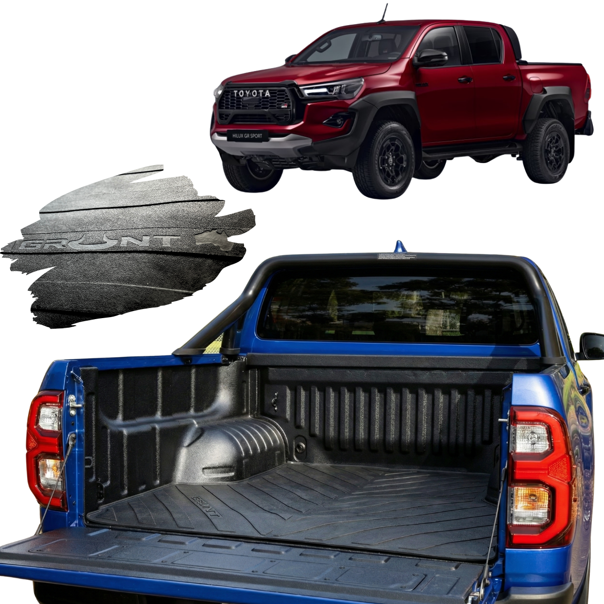 Grunt 4x4 Heavy Duty Moulded Rubber Ute Cargo Mat for Toyota Hilux Dual Cab 2015-2021 With Tub Liner