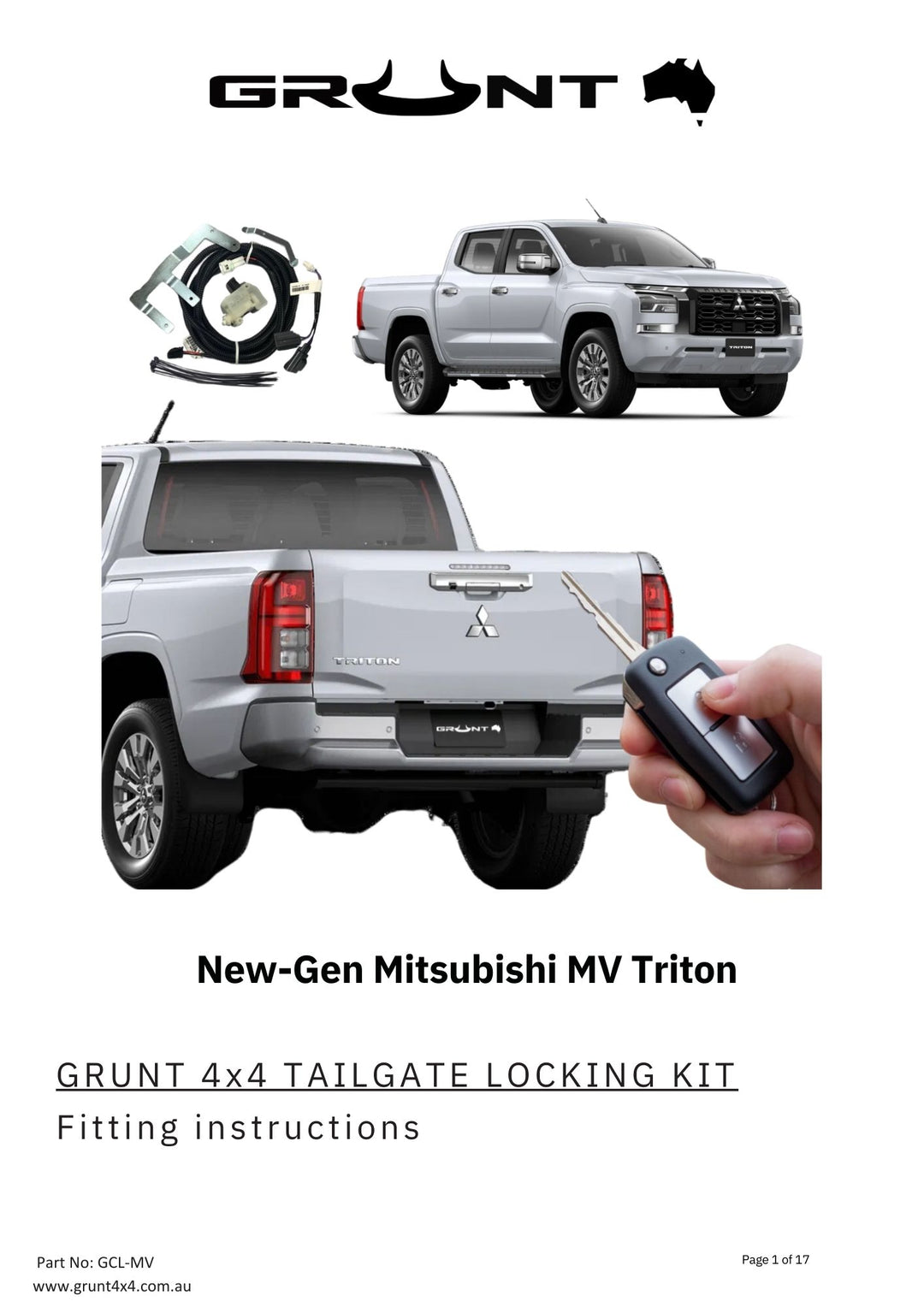 Grunt 4x4 Tailgate Central Locking Kit for Mitsubishi Triton MV 2023 -