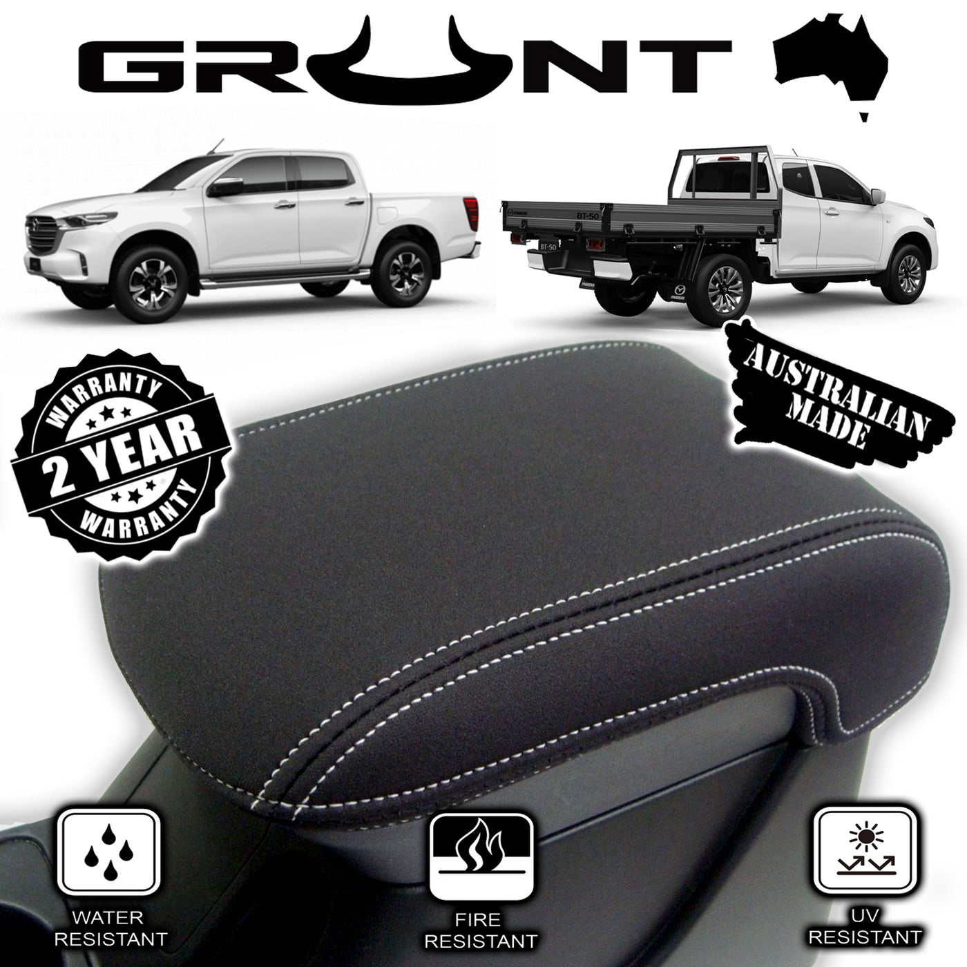 Grunt 4x4 neoprene center console lid cover wetsuit for Mazda BT-50 2020-2021
