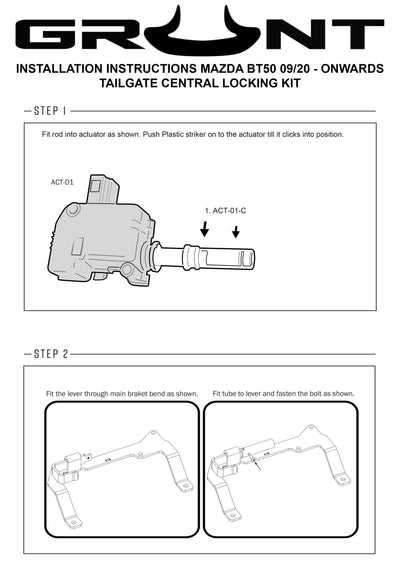 Grunt 4x4 Tailgate Central Locking Kit for Mazda BT-50 9/2020-Onward