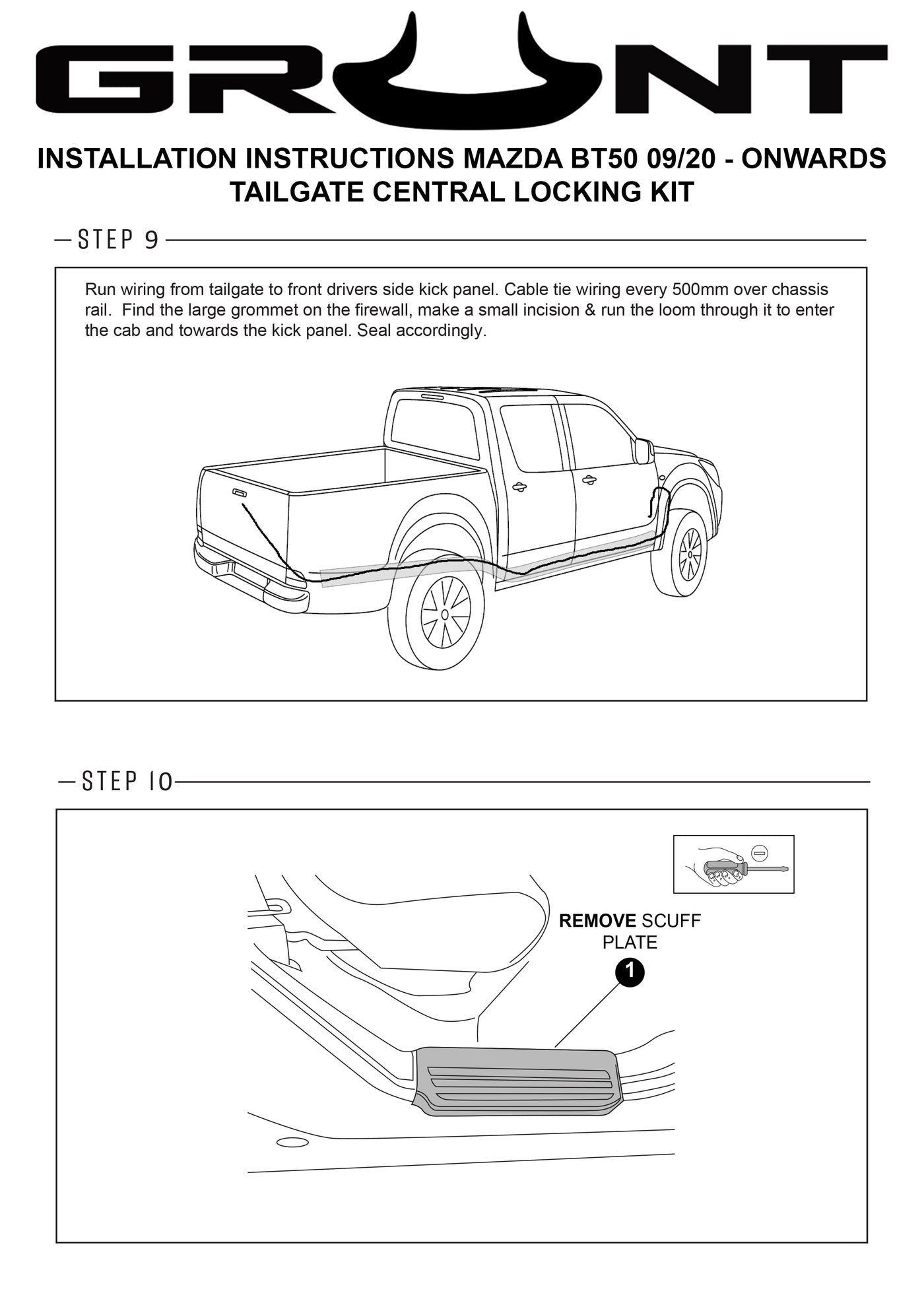 Grunt 4x4 Tailgate Central Locking Kit for Mazda BT-50 9/2020-Onward