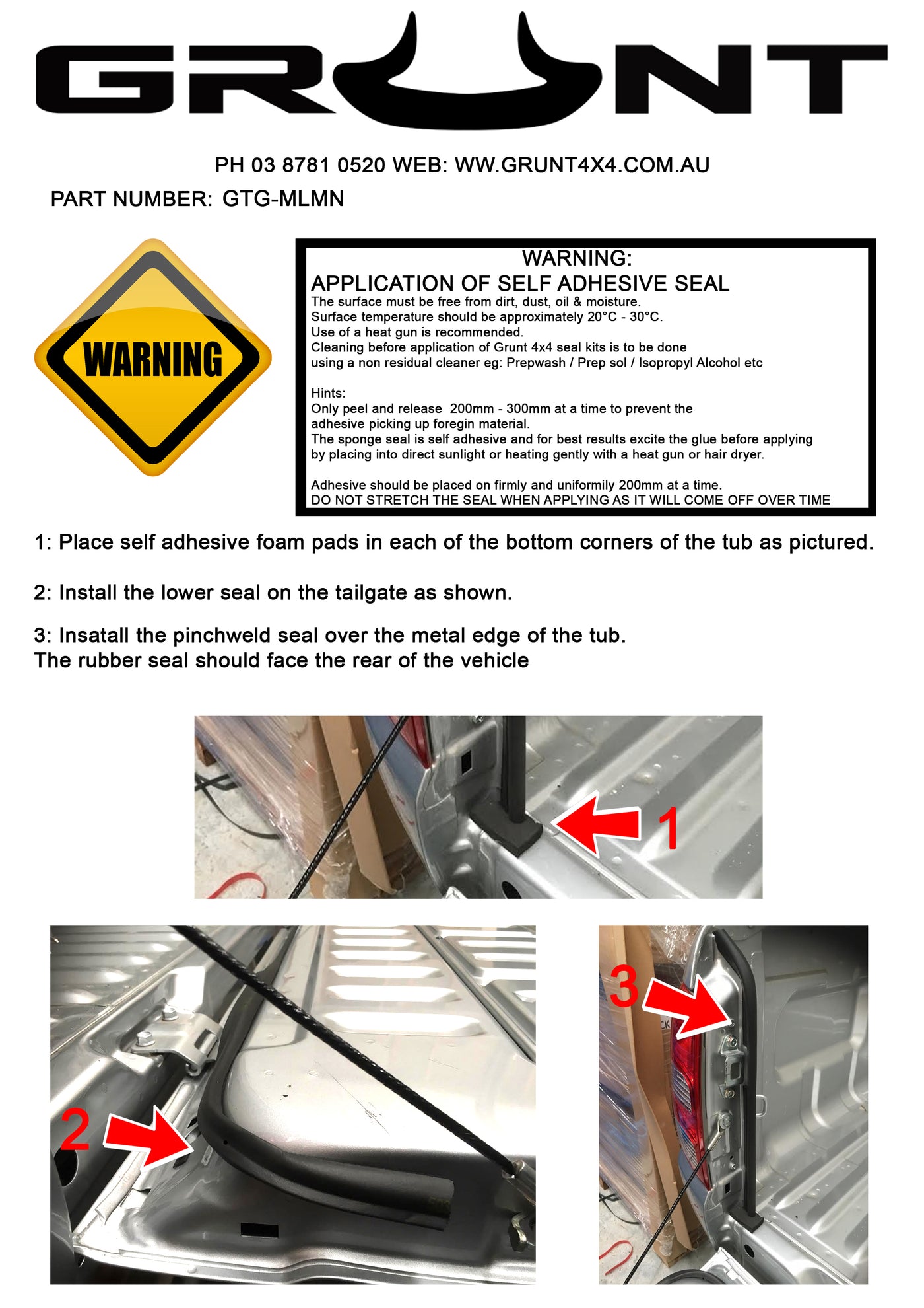 Grunt 4x4 Mitsubishi Triton ML MN 2006-2015 tailgate seal kit GTG-MLMN