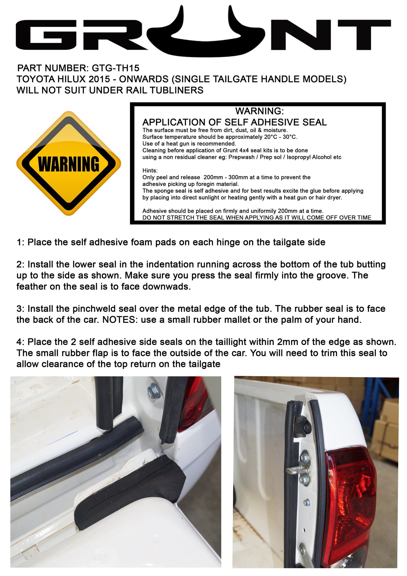 Toyota Hilux N80 SR5 2015-2020 tailgate seal kit