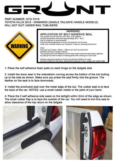 Toyota Hilux N80 SR5 2015-2020 tailgate seal kit