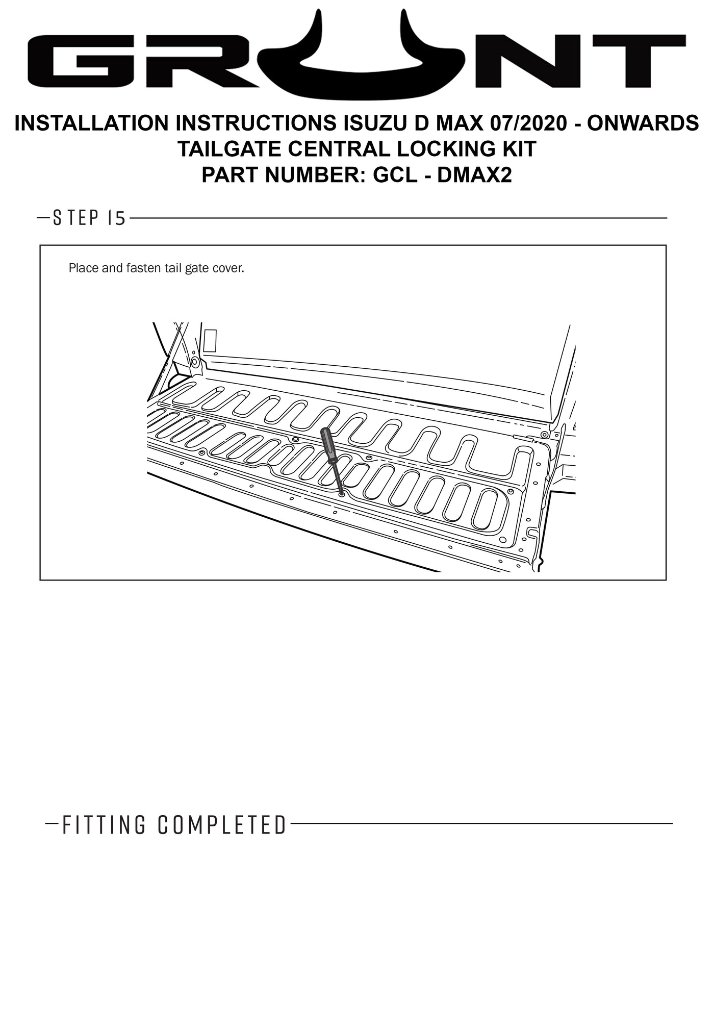 Grunt 4x4 Tailgate Central Locking Kit for Isuzu D-Max 7/2020-2022