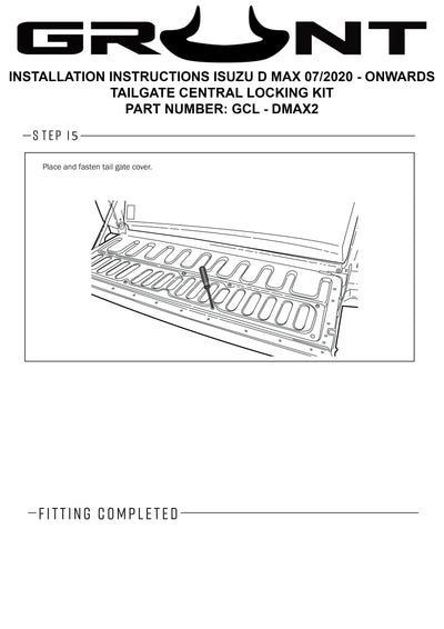 Grunt 4x4 Tailgate Central Locking Kit for Isuzu D-Max 7/2020-2022