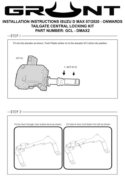 Grunt 4x4 Tailgate Central Locking Kit for Isuzu D-Max 7/2020-2022