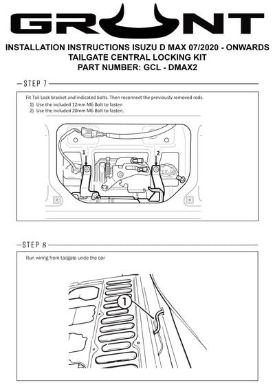 Grunt 4x4 Tailgate Central Locking Kit for Isuzu D-Max 7/2020-2022