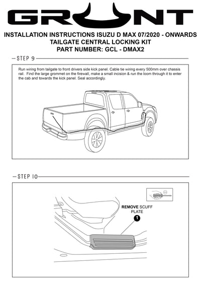 Grunt 4x4 Tailgate Central Locking Kit for Isuzu D-Max 7/2020-2022