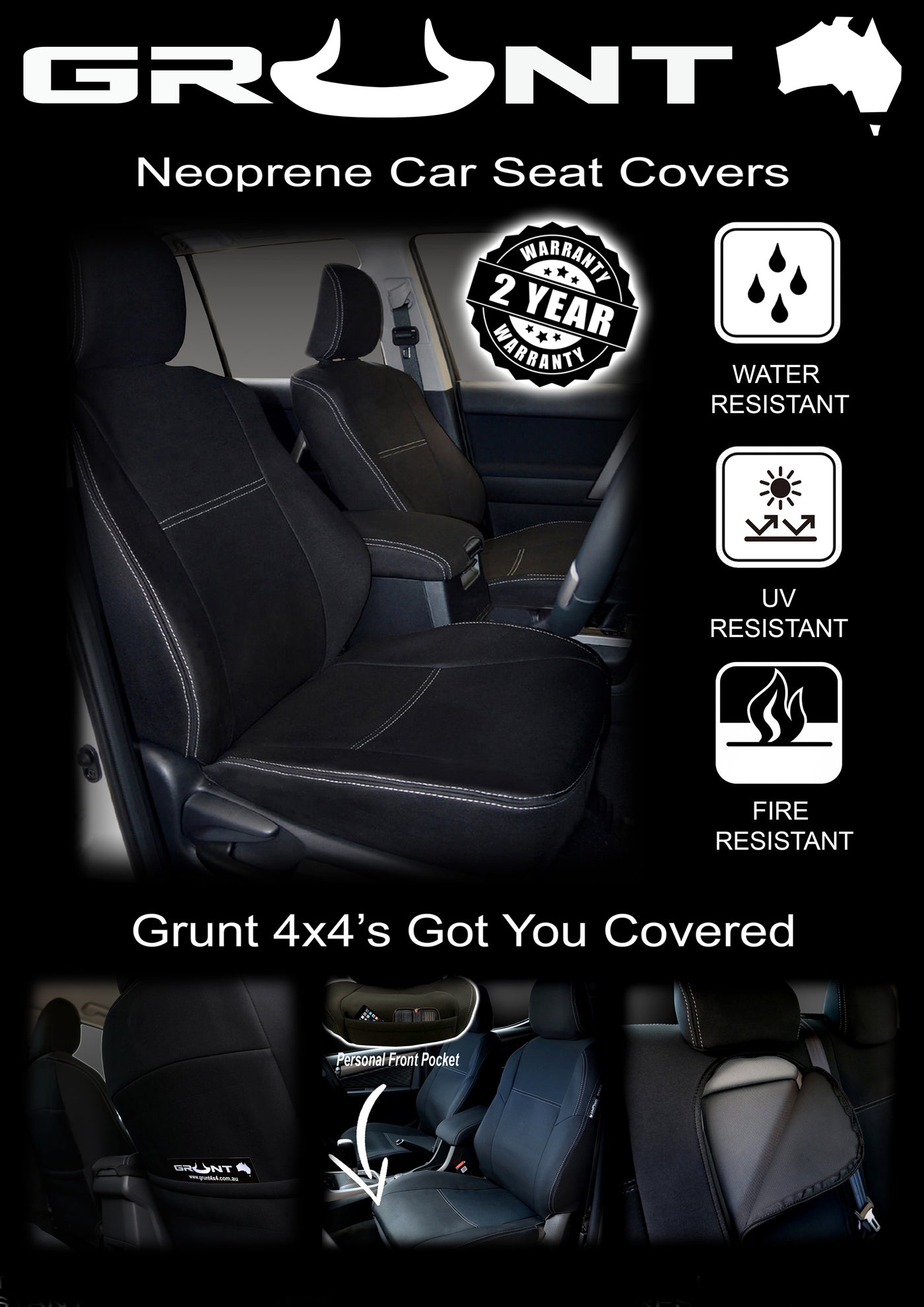 Grunt 4x4 neoprene rear seat covers for Nissan Navara NP300 10/2017 onward